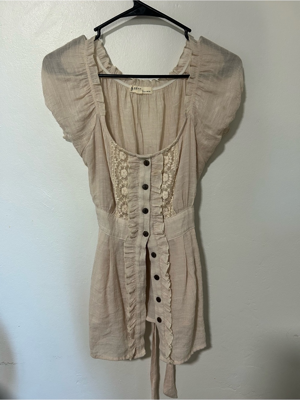Edge by Mine Boho Cottagecore Ruffle Lace Tie Waist Top Medium